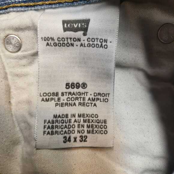 Levi's 569 Jeans Mens 35x31 Blue Denim Loose Straight Leg Distressed Thrashed - Picture 4 of 16